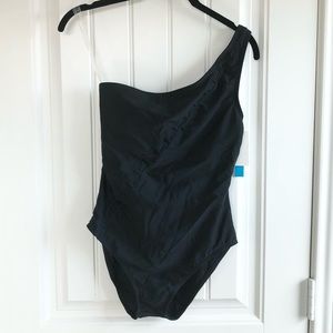 Bleu Rod Beattie black one shoulder one piece 6
